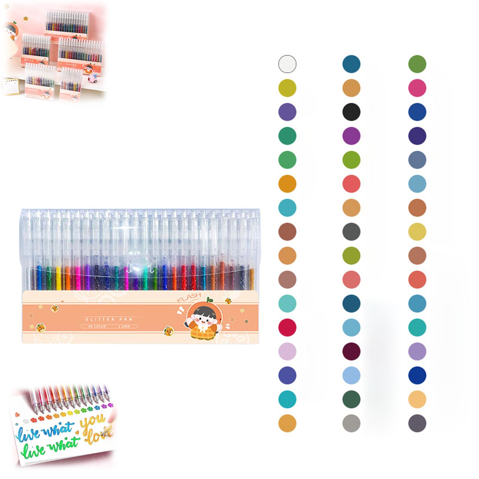 Ensemble De Stylos à Paillettes à Séchage Rapide, Stylos à Encre Pailletée (Couleur 48)