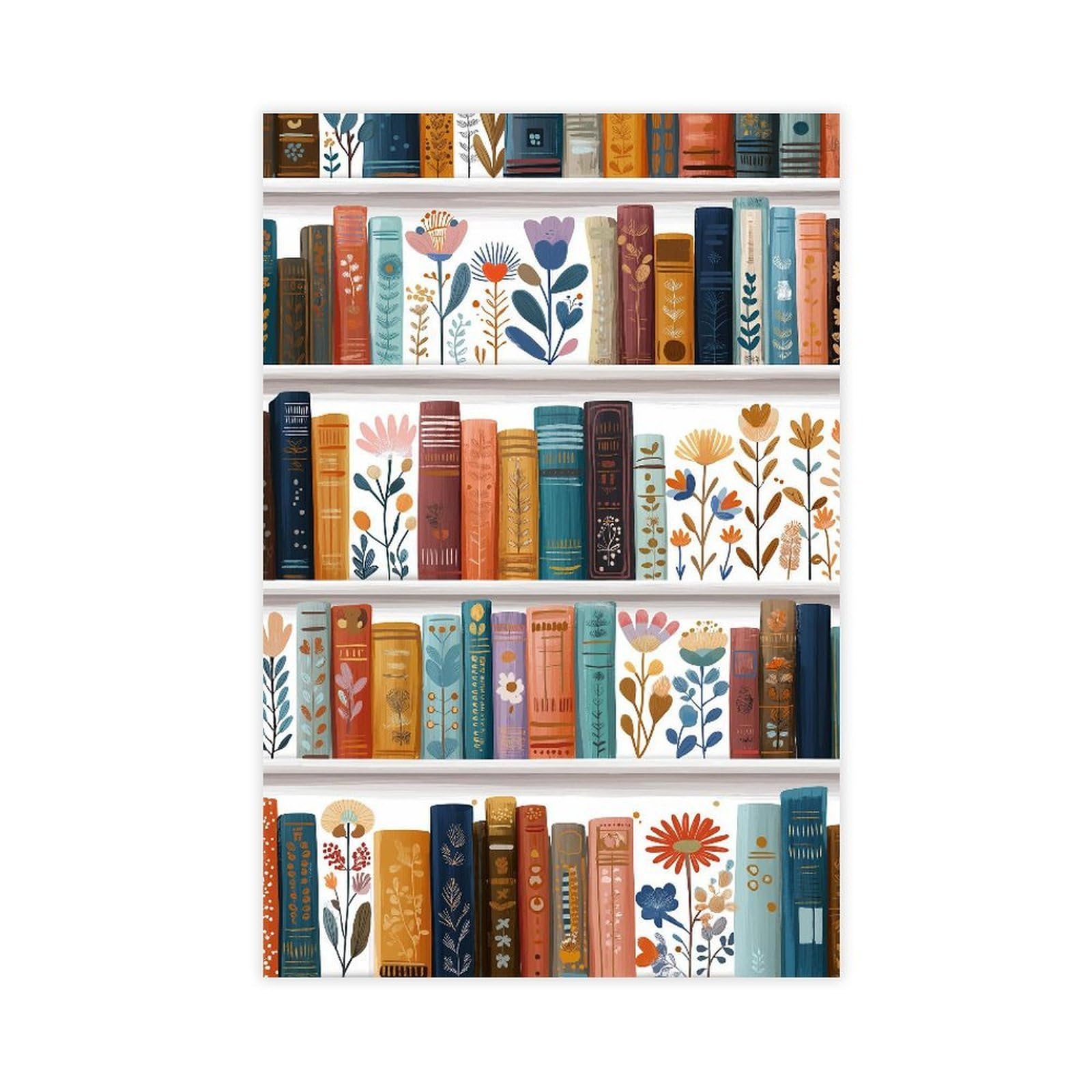 MRYCQ Floral Bookshelf Poster Canvas Poster for Dorm Room Decor Gift