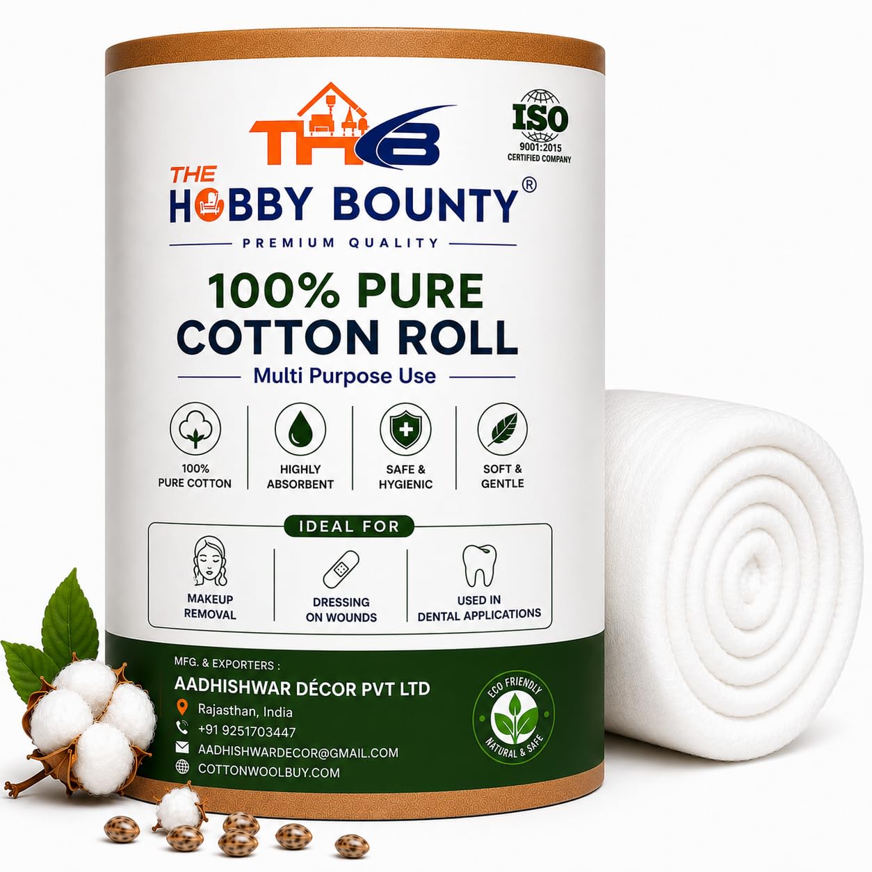 THB Pure Cotton Roll 100g | Ultra Soft Cotton for Makeup Removal, Toner Application & Facial Cleansing | Multipurpose Cotton Roll for Beauty Parlour, Baby Care, Skincare & First Aid Use