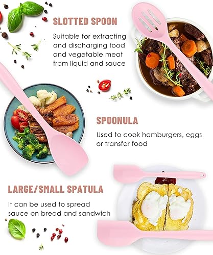 Miniatura 4 de Juego de utensilios de cocina de silicona, 12 piezas de utensilios de cocina con asas de silicona, juegos de espátulas de cocina con soporte, color