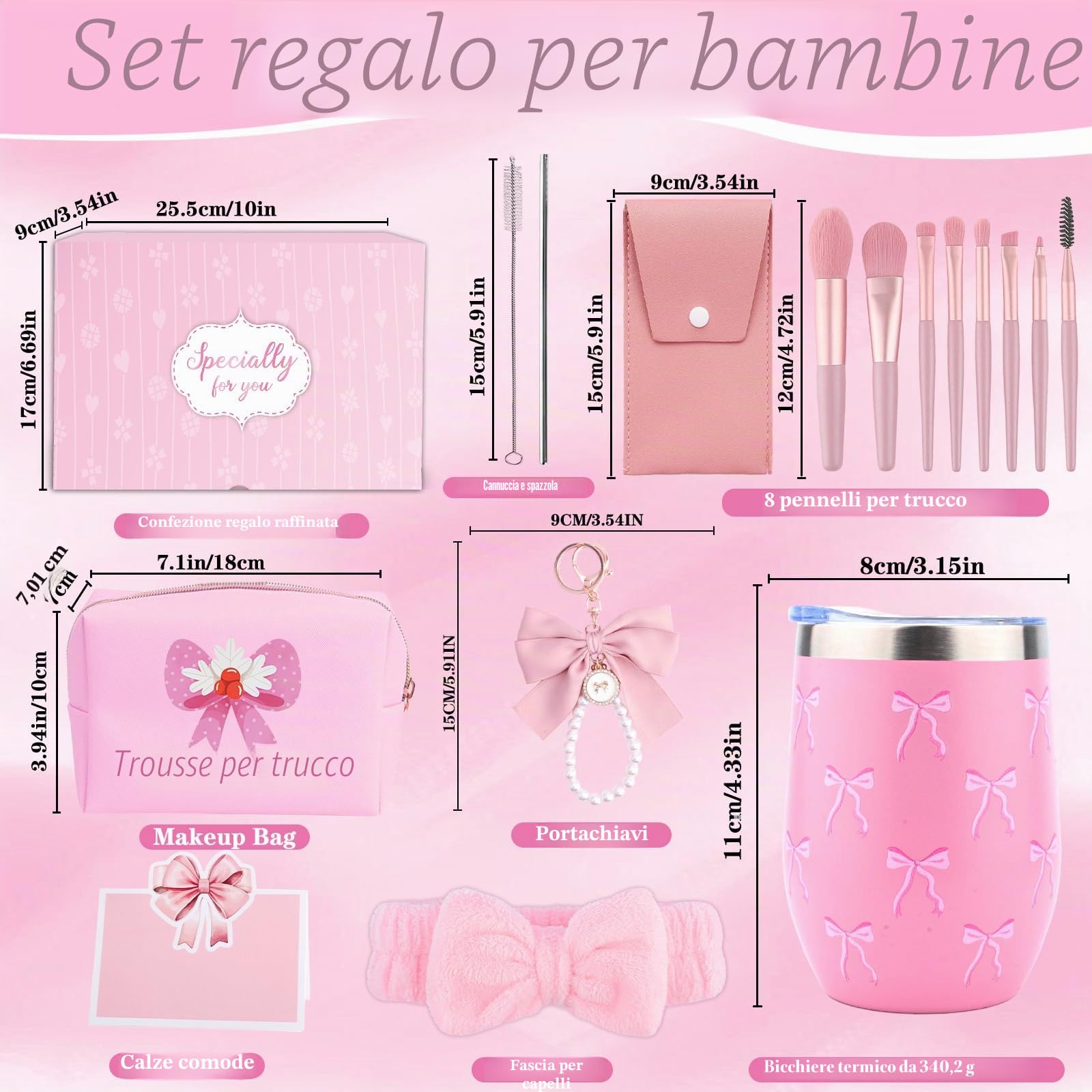Regali per ragazze adolescenti 9 10 11 12 13 14 15 16 anni, regalo di compleanno per ragazza isolato tazza con cannuccia e coperchio, pennello per il trucco, sacchetto per capelli, portachiavi