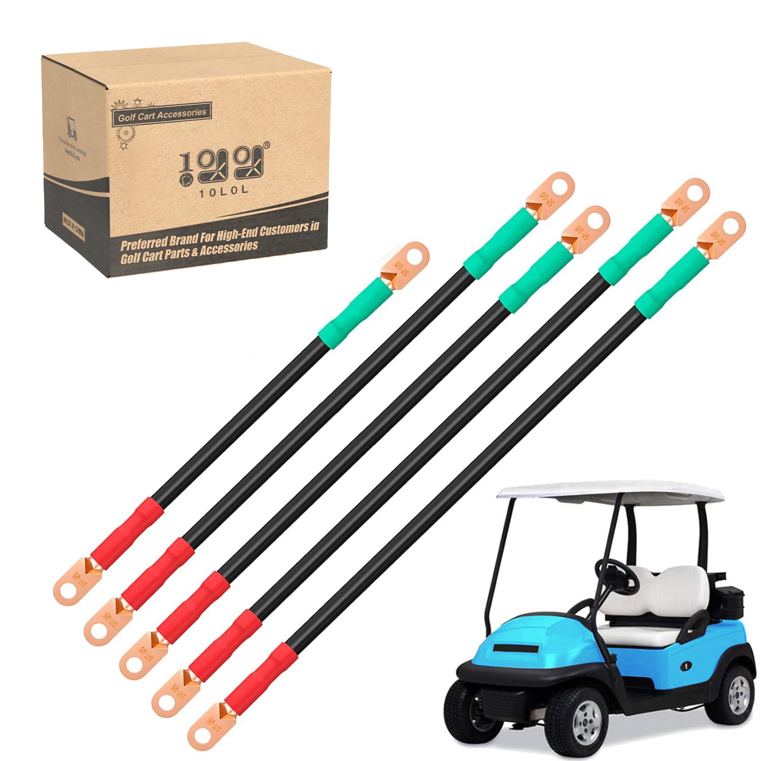 10L0L Heavy Duty 48V Golf Cart Battery Cables - Compatible with Club Car Precedent 2008+, 4 Gauge Pure Copper Wiring Cables (5Pcs)
