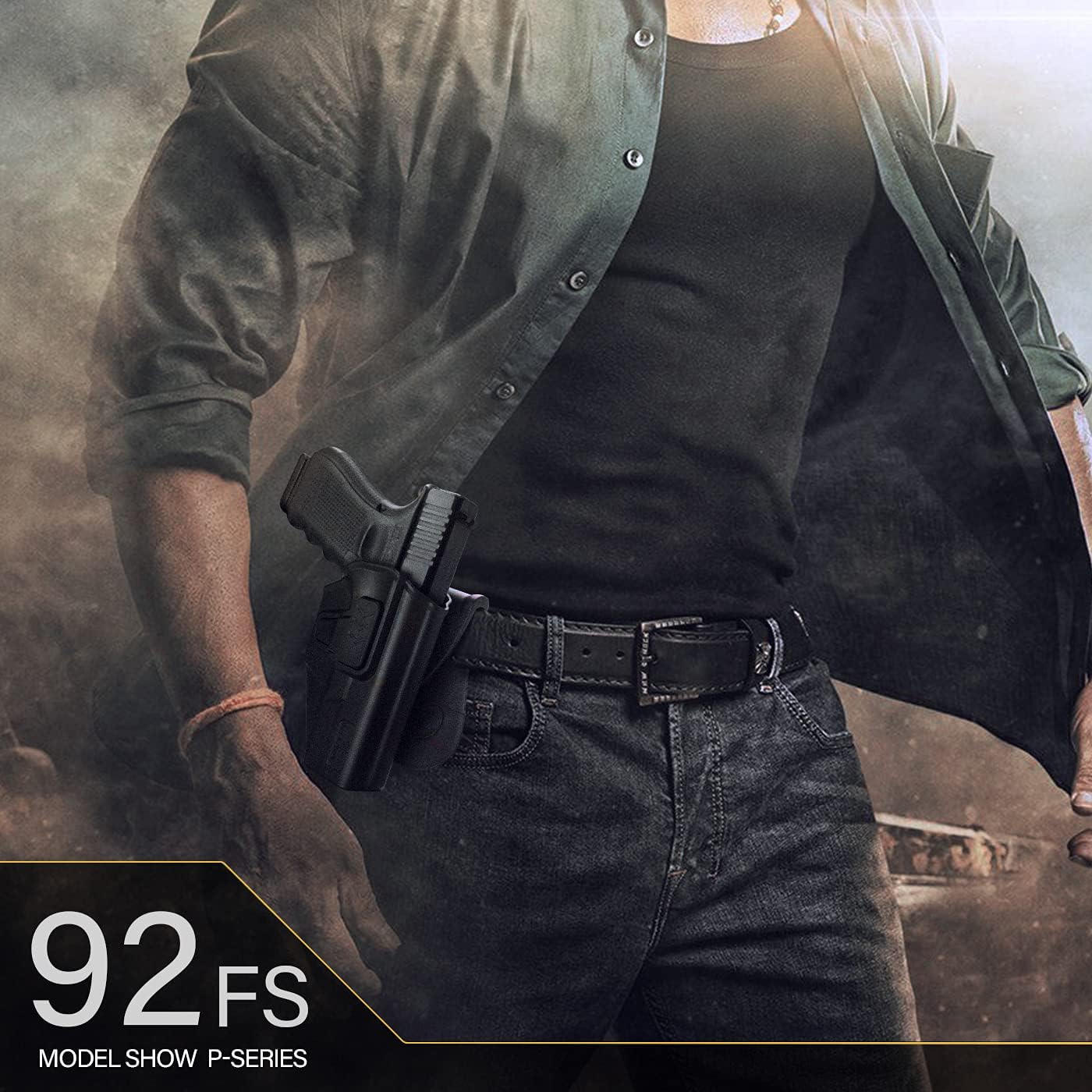 OWB Paddle Holster Compatible with Beretta 92 FS/Beretta M9(Not for A1/A3). Open Carry Holster for Outside Waistband, Index Finger Release System/360 Degrees Adjustable-Right Hand - Image 5