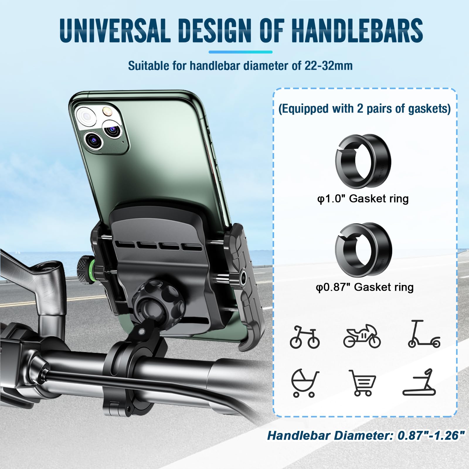 Acrhkoor Fietstelefoonhouder, 360° draaibare verstelbare afneembare telefoonhouder voor motorfiets, universele siliconen telefoonhouder compatibel met iPhone 13 12 11 Pro Max/XR/XS/8/7, Samsung (4-7 Acrhkoor Fietstelefoonhouder, 360° draaibare verstelbare afneembare telefoonhouder voor motorfiets, universele siliconen telefoonhouder compatibel met iPhone 13 12 11 Pro Max/XR/XS/8/7, Samsung (4-7