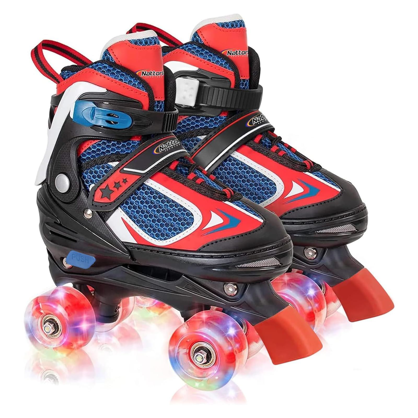 Nattork Kids Roller Skates for Boys Girls Kids, 4 Sizes Adjustable Quad Skates with All Light up Wheels - Birthday Gift for Indoor Outdoor Sports
