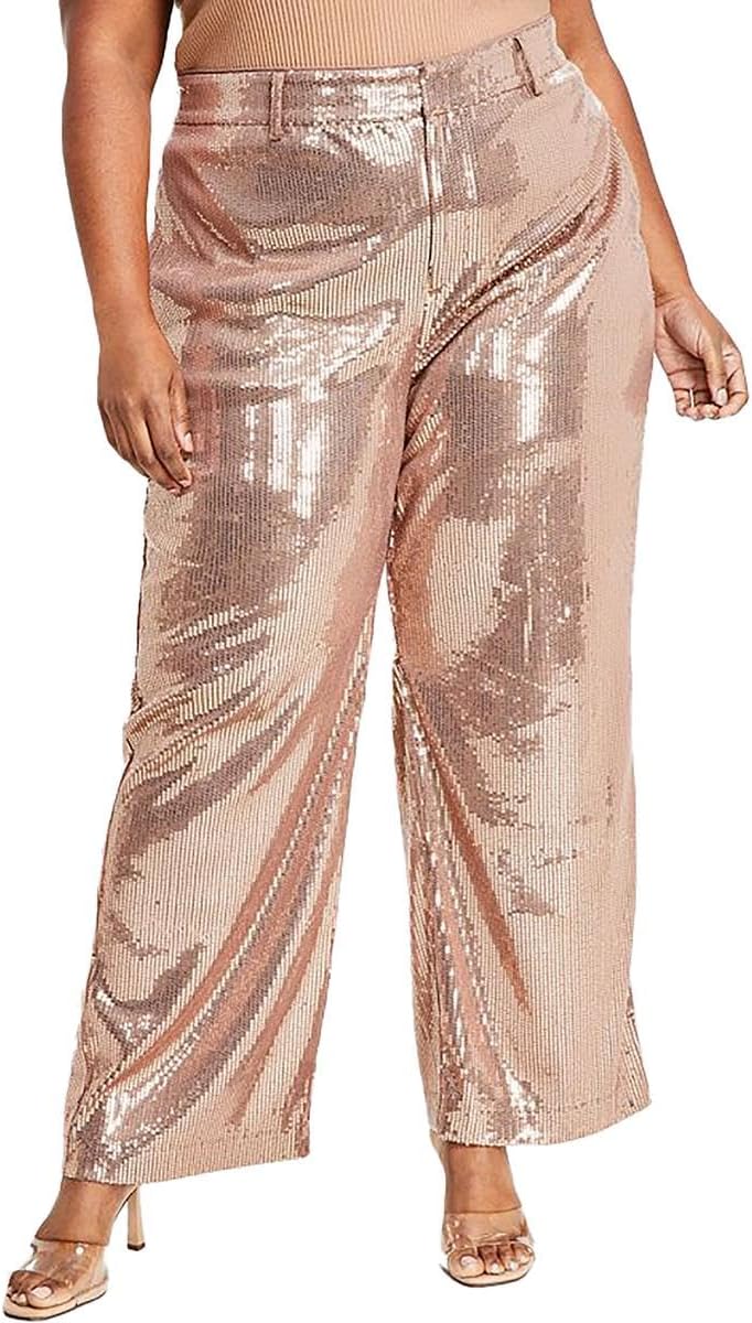 Nina Parker Womens Sequined Casual Trouser Pants, Metallic, Plus Size, 18W