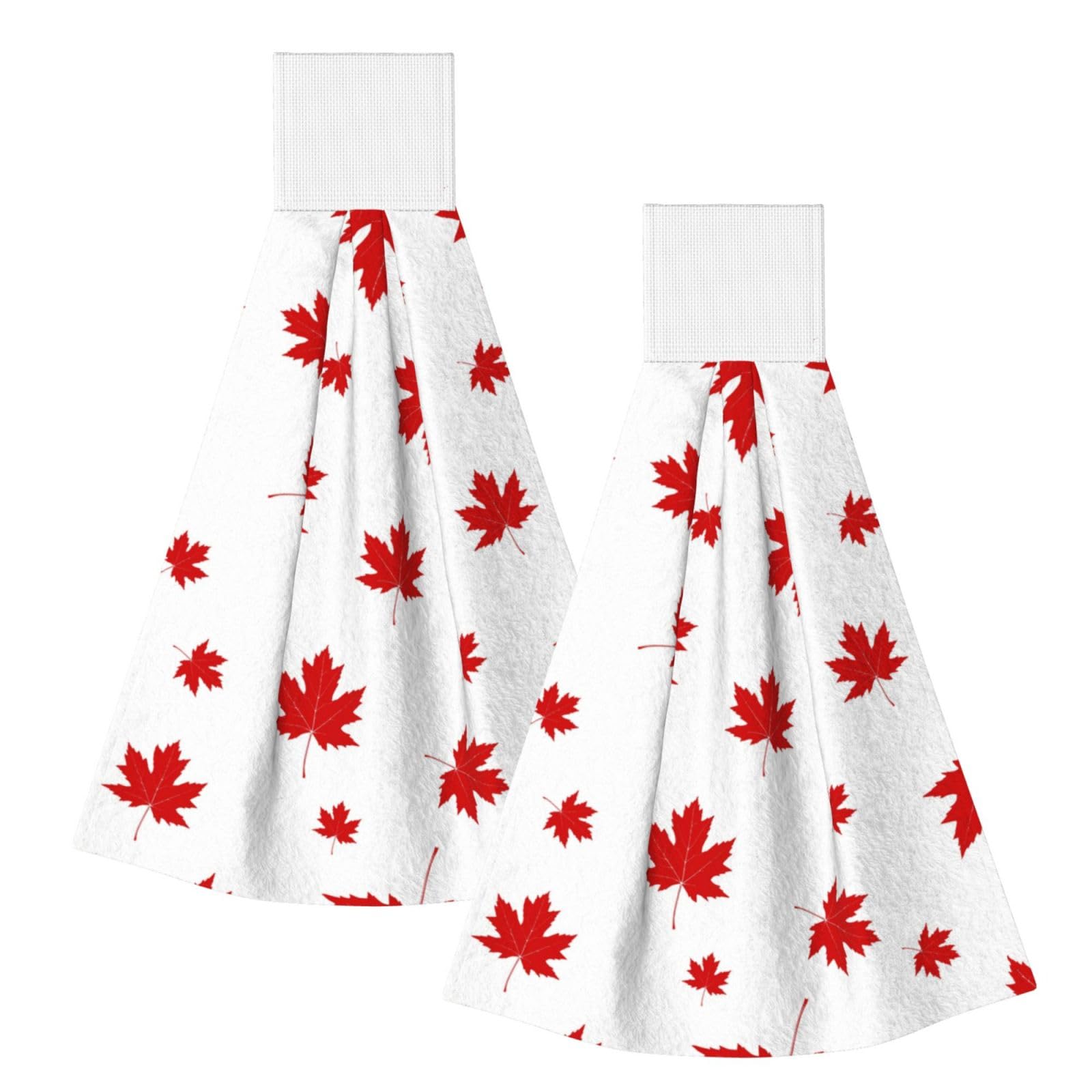 DOPKLNA Red Maple Leaf, 2 Pcs Hanging Coral Fiber Hand Towels for Bathroom, Absorbent Kitchen Towels