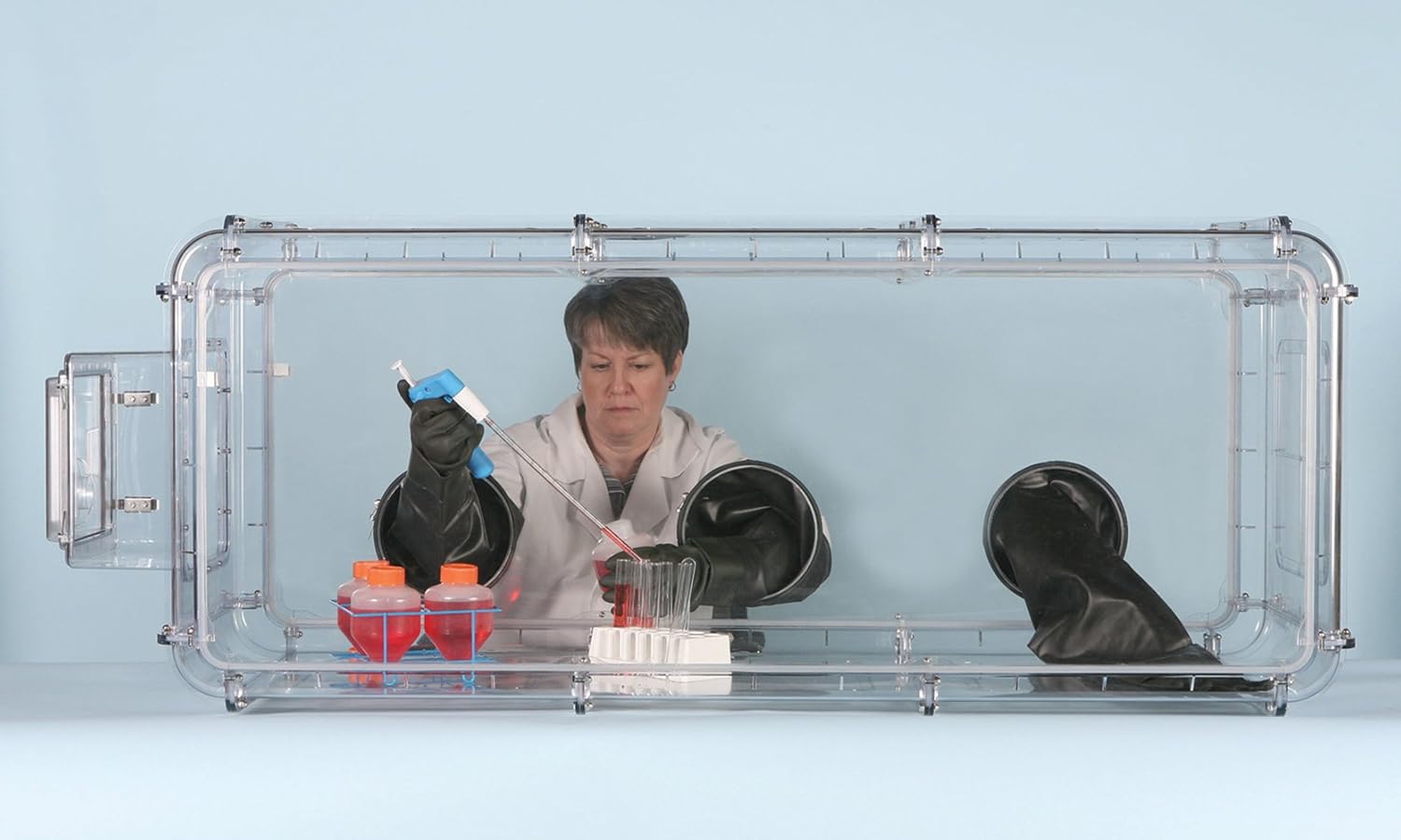 Scienceware 500403010 Polycarbonate Clear View Glove Box with Pass Through, 70" Width, 25-7/8" Height, 24" Depth