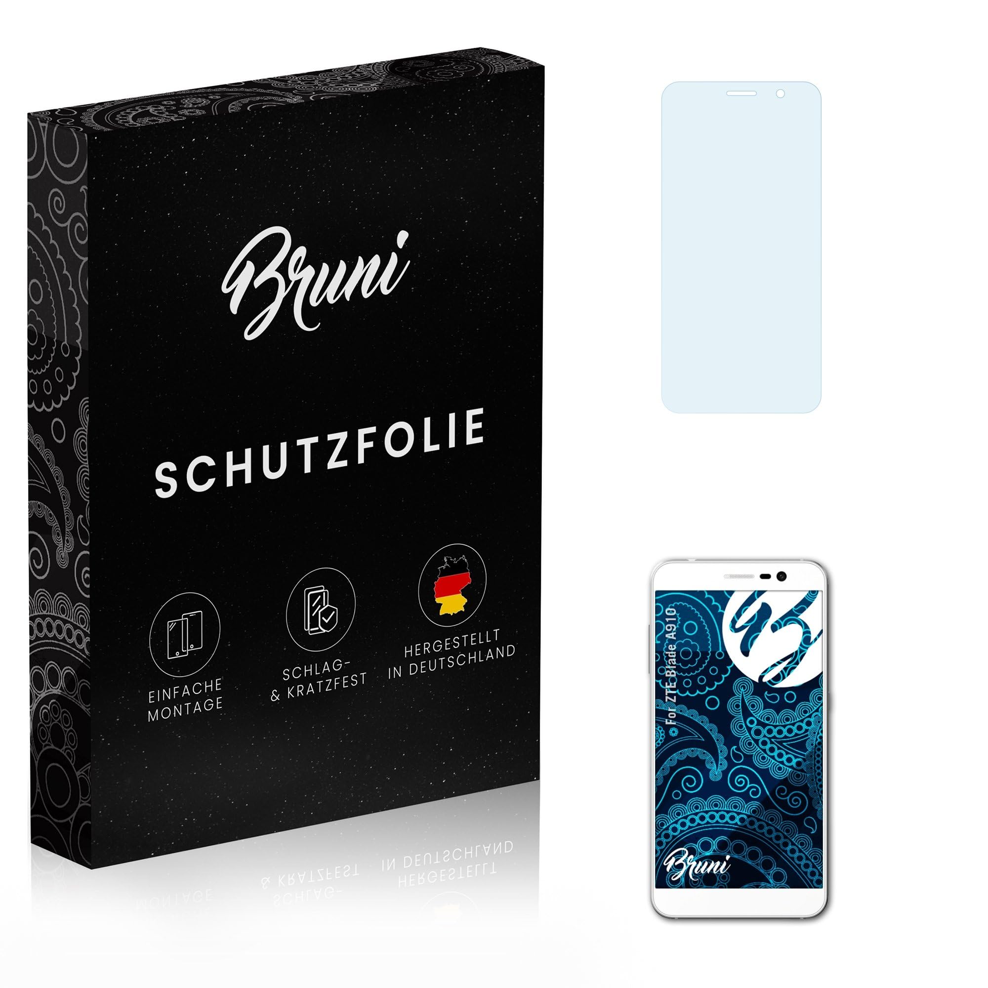 Bruni Screen Protector compatible with ZTE Blade A910 Protector Film, crystal clear Protective Film (2X)