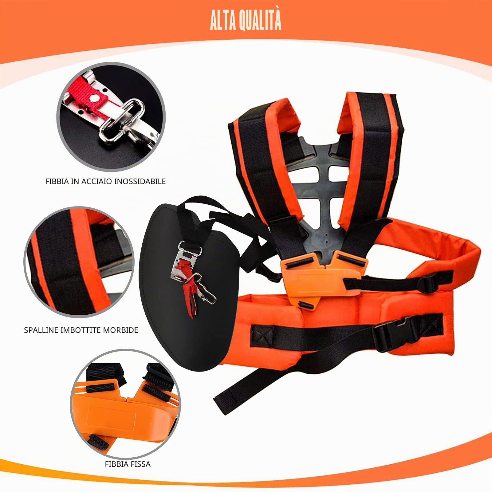 Tracolla Professionale per Decespugliatore e Trimmer - Cintura Universale a Doppia Spalla per Falciatrice (Arancia)