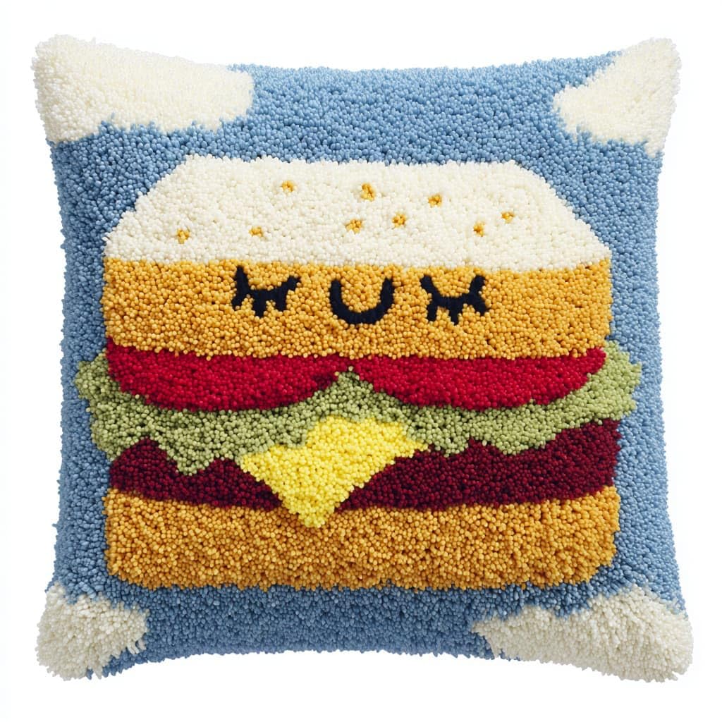 Wallustrioaw Latch Hook Cushions-H Latch Hook Kits Pillow,Hamburger Pattern