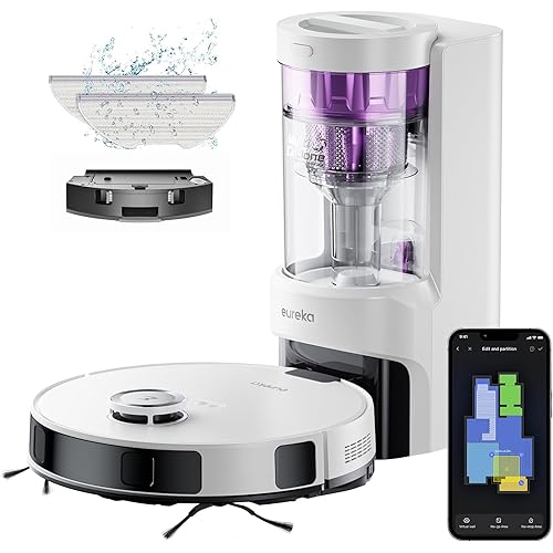 Eureka Robot Vacuum with Bagless Self Emptying Station, 2 in 1 Robotic Vacuum and Mop Combo, 60-Day Capacity, 4000Pa Suction, Auto Lifting Mop, LiDAR Navigation,NER E10s