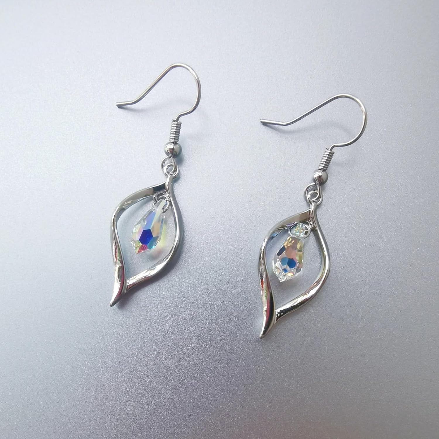 SBLING Austrian Crystal Teardrop Earrings for Women Dangling, Aurora Borealis Earrings Dangle, Diamond Drop Earrings for Women Jewelry Gifts, Platinum Plated or 18K Gold Plated