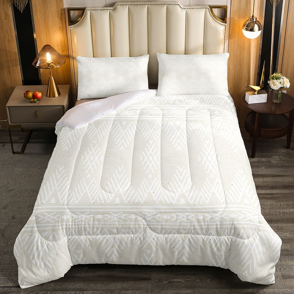 Geometric Soft Duvet Abstract Art Bedding Set Bohemian Tribal Beige 3Pcs Double Size โ image 1