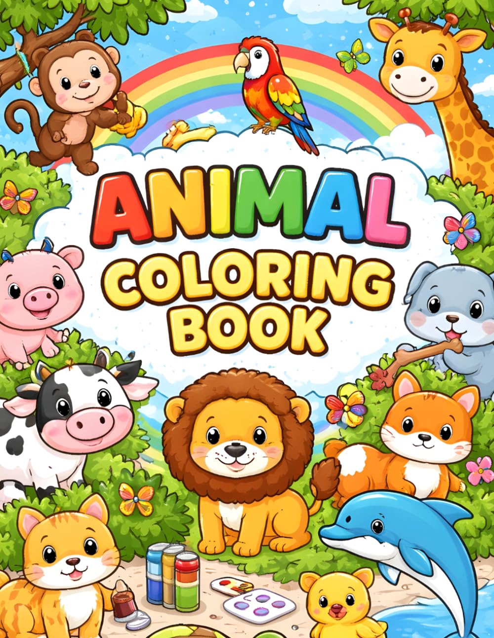 Animal Coloring Book for Kids Ages 3-6: Easy and Fun Coloring Pages with Cute Farm, Jungle, Forest and Sea Animals for Toddlers and Preschoolers