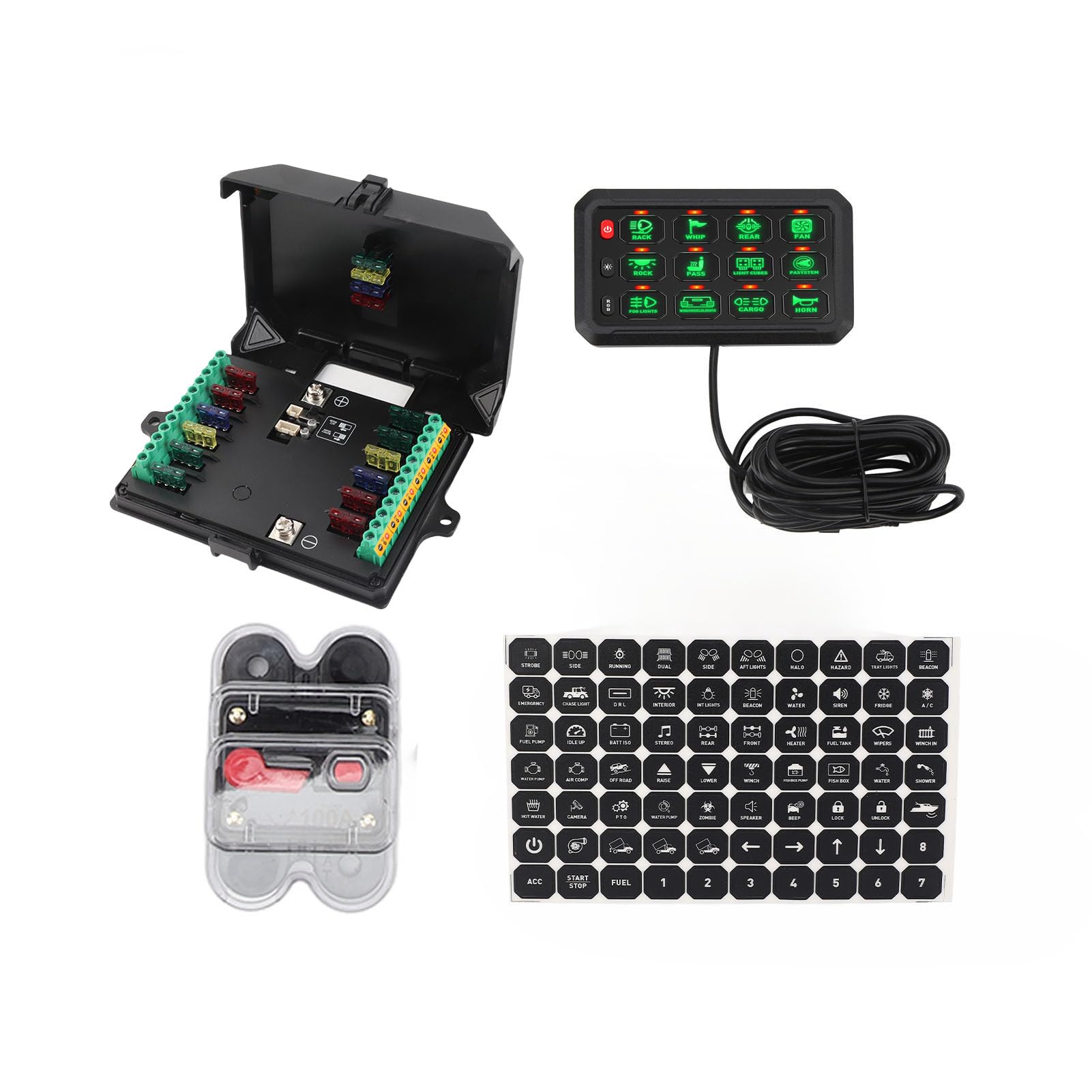 Panel Przełączników RGB 12-krotny - Aluminiowy Sterownik CNC IP65 do Ciężarówek, łodzi, SUV-ów - Uniwersalny System Sterowania Obwodami 12 V/24 V z obsługą Jednym Dotknięciem
