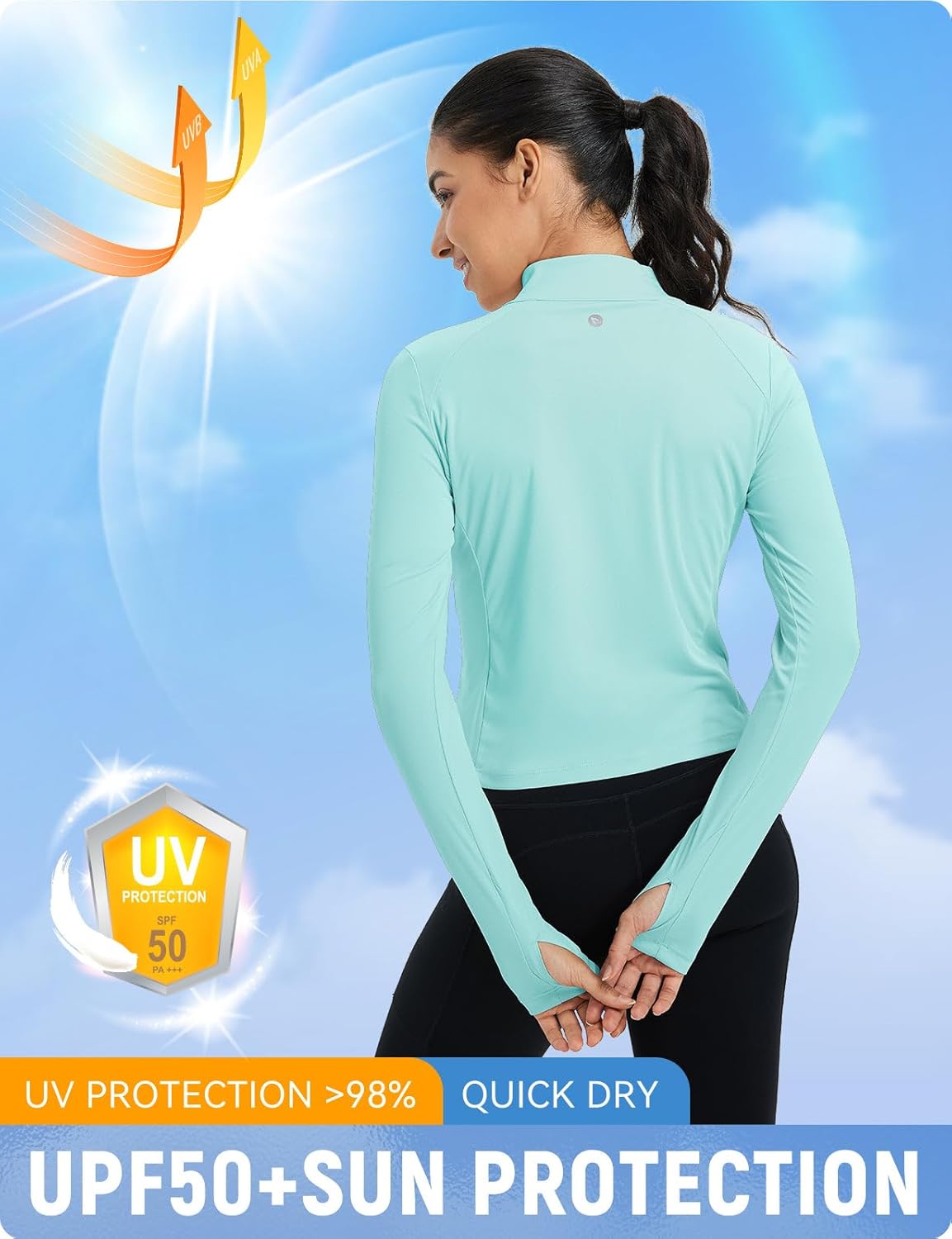 baleaf Women's UPF 50+ Sun Shirts Protection SPF Crop Jacket UV Protection Long Sleeve Full Zip Clothing Lightweight - Image 4