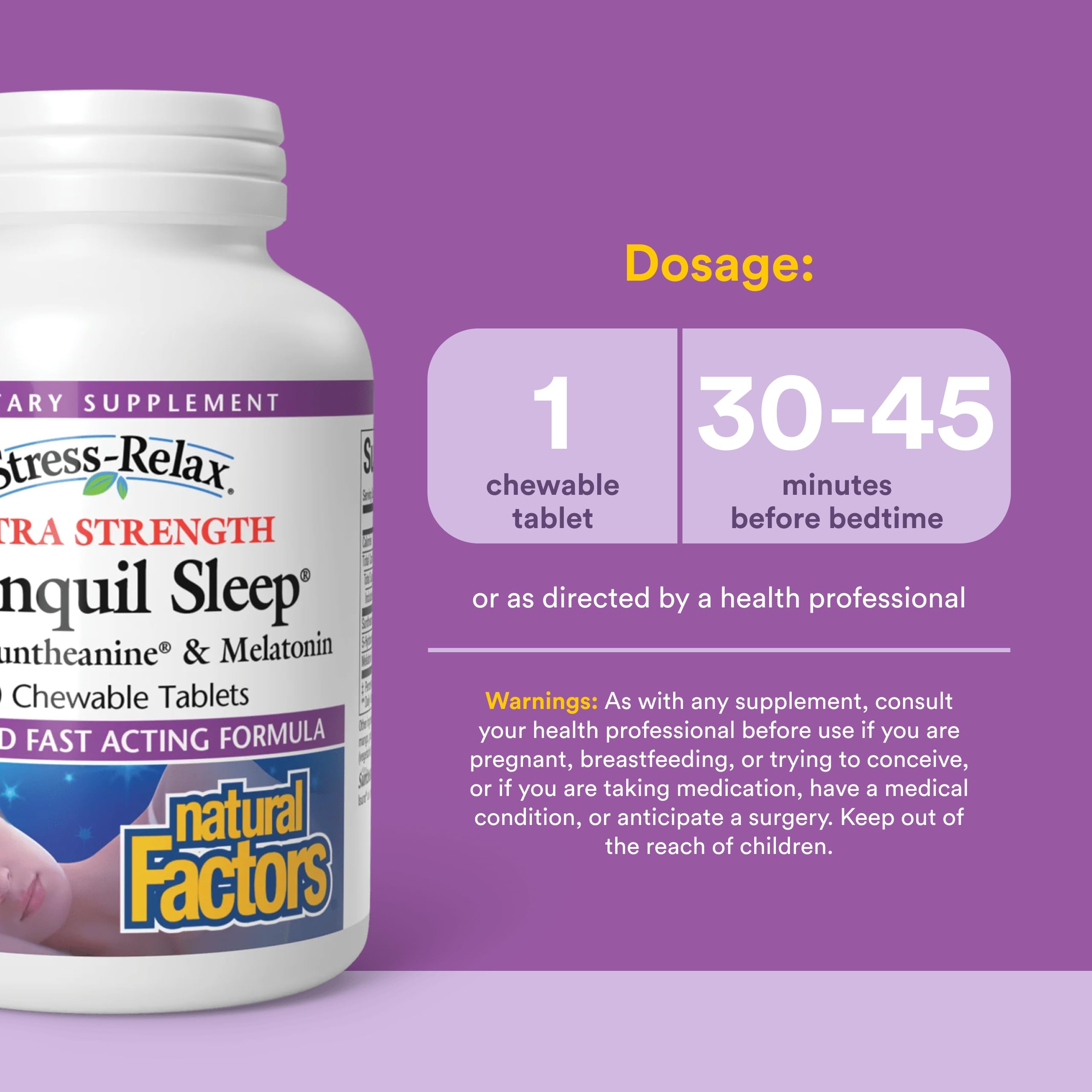 Natural Factors Tranquil Sleep Extra Strength with Melatonin, 60 Chewables — Amazon image 3