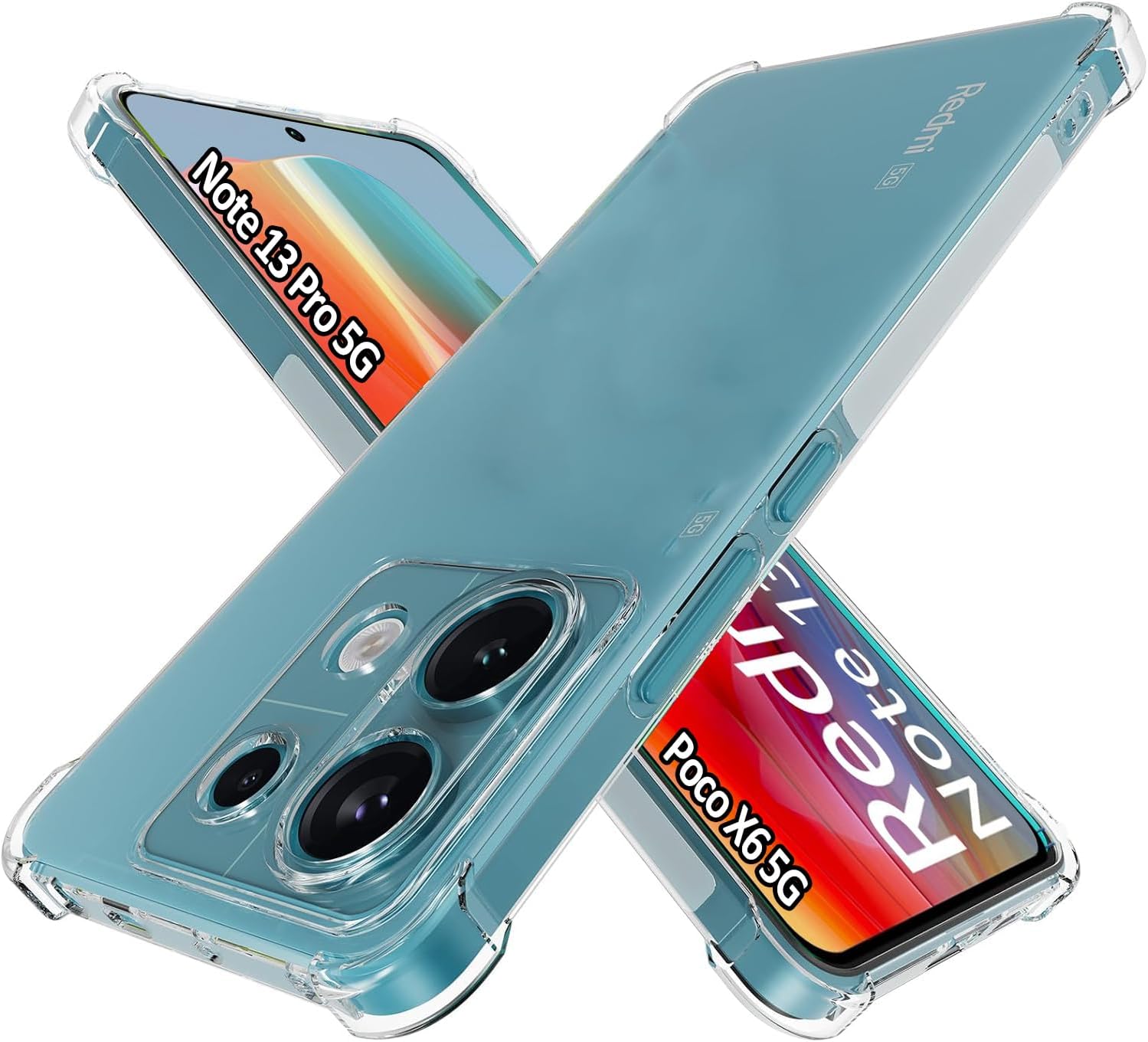 USTIYA Case for Xiaomi Poco X6 5G / Redmi Note 13 Pro 5G (Not for 4G) Clear TPU Four Corners Military-Grade Protection Cover Transparent Soft funda