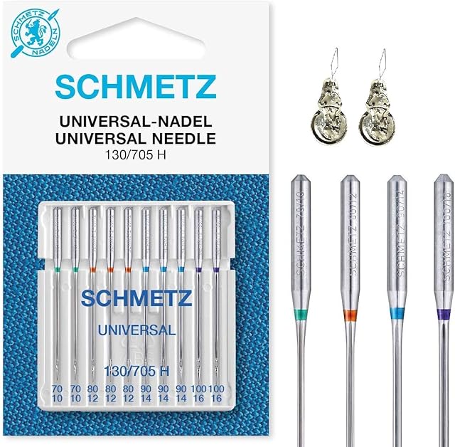 Sewing Machine Needles, Universal (Regular) Assorted, Sizes 70/10, 80/12, 90/14 & 100/16, Packet of 10 with 2 Needle Threadres