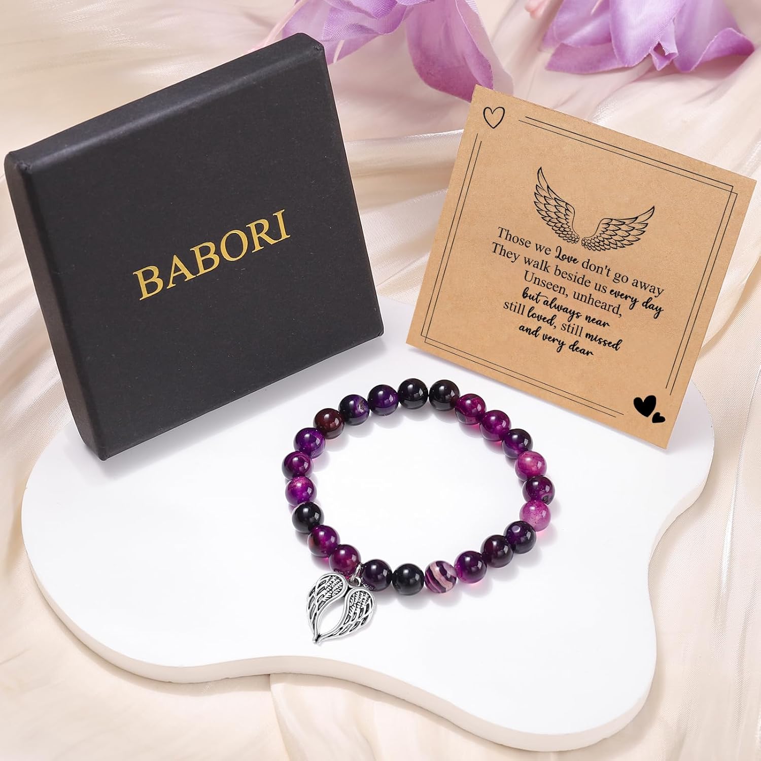 Sympathy Gifts for Loss of Loved one Memorial Healing Remembrance Condolence Grief Present for Women Pink Beads Bracelet With Angel Wings - Image 7