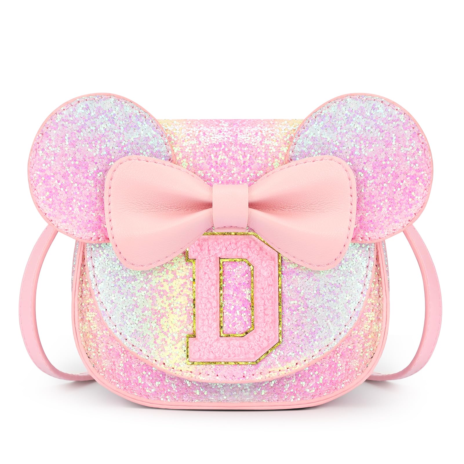 mibasies Toddler Purse 3-8 Girls, Glitter Rainbow Letter D Birthday Gift