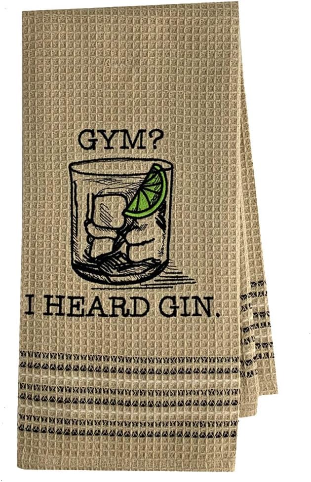 Waffle Weave Funny Cotton Kitchen Dishtowel Gym or Gin
