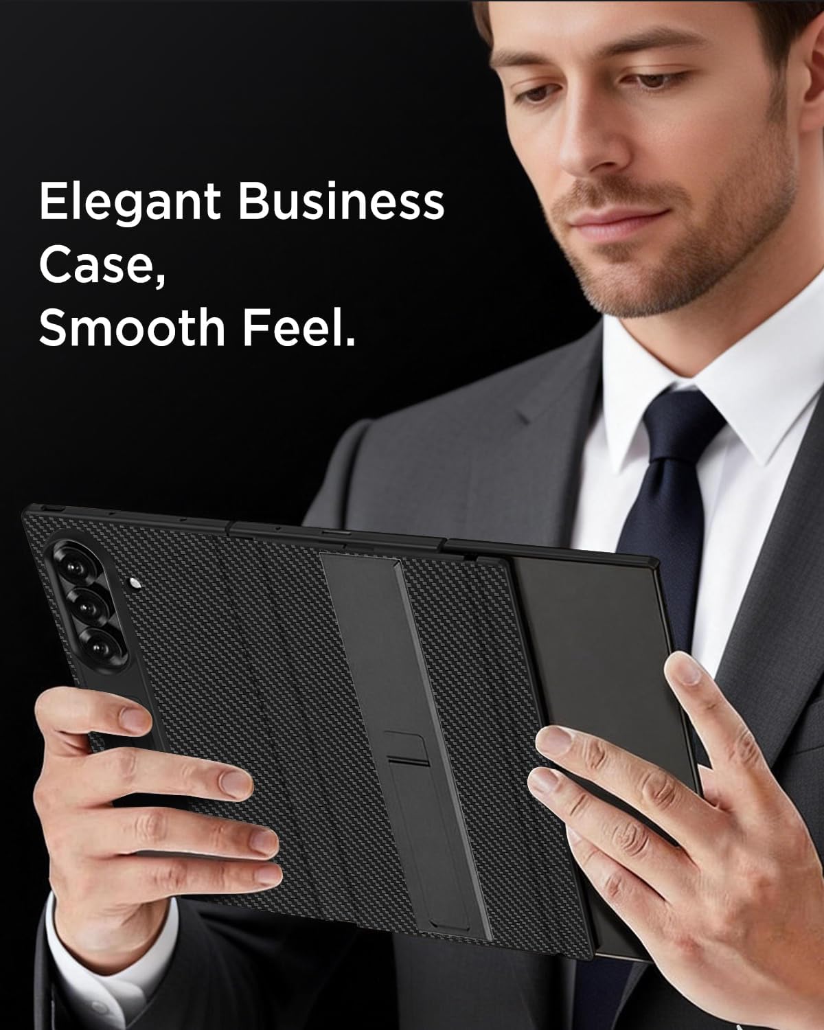 Miimall Case for Samsung Galaxy Z Trifold, Built-in Glass Screen Protector, Military-Grade Hinge Defense, Dual Invisible Stand, 360° Full Heavy Duty Shockproof Slim Leather Flip Case, Carbon Fiber