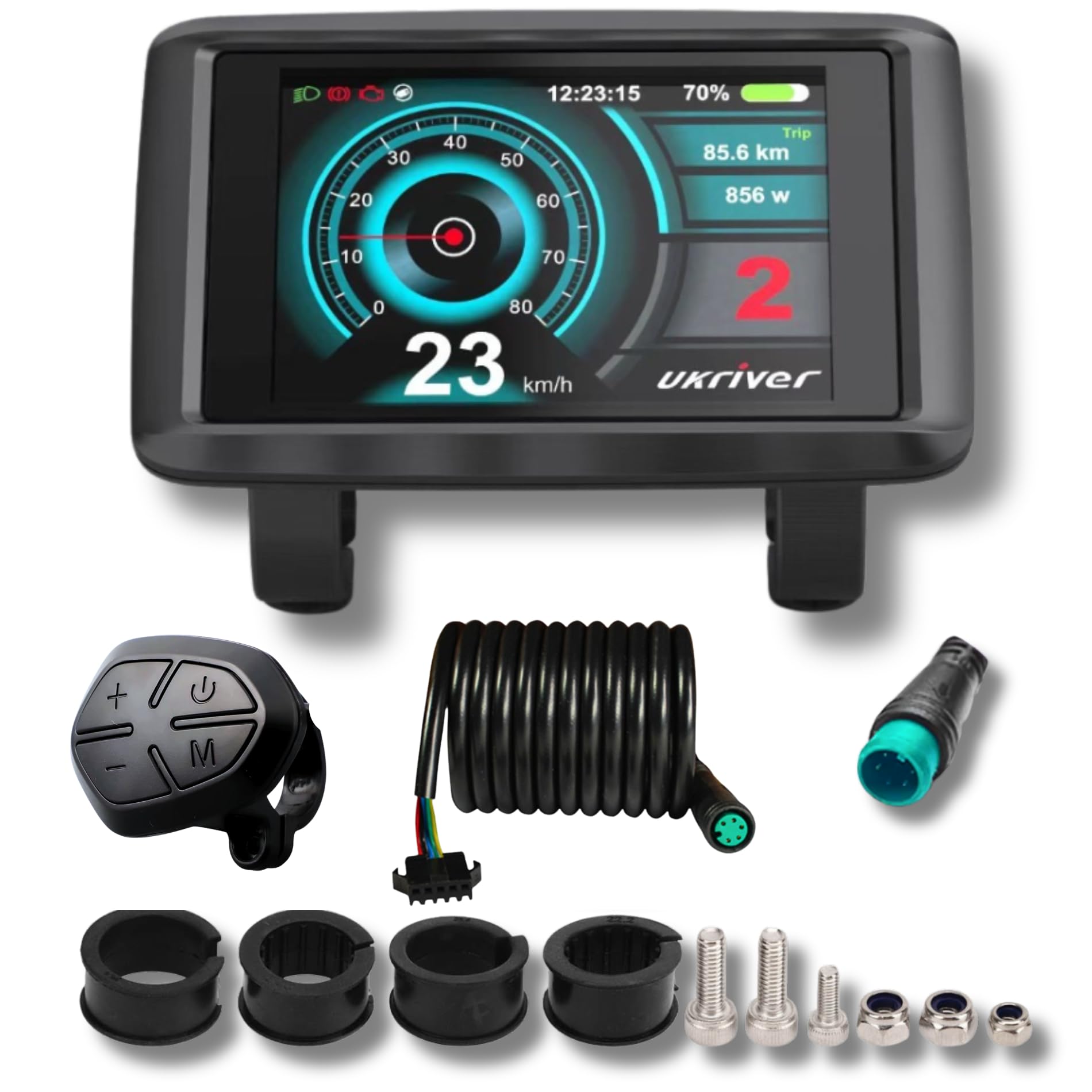 UKC1+ Colour TFT E-Bike Display for OMD Protocol Controllers, USB Charging, Waterproof LCD Screen, Speed & Battery Monitor, Compatible with 24V-72V Systems