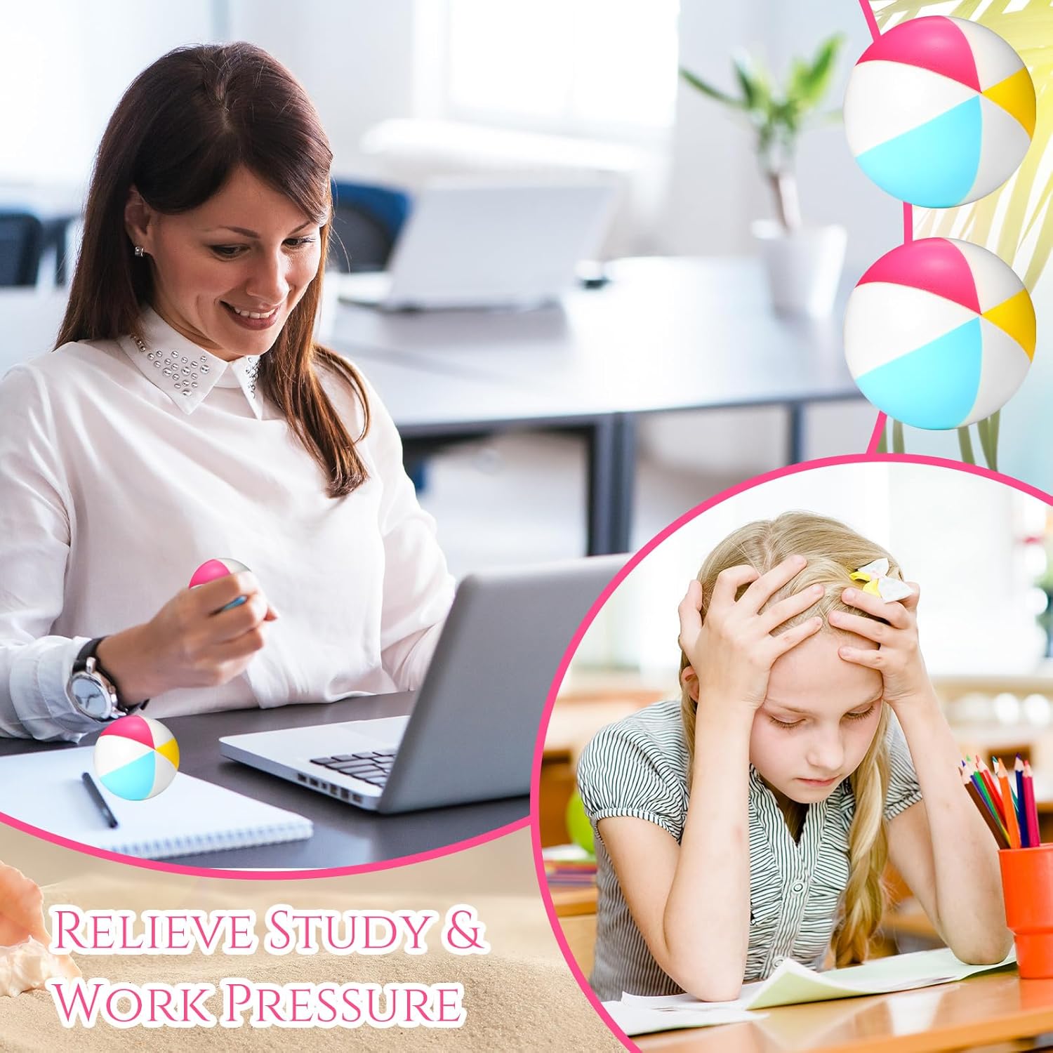 Jexine 150 Pcs Mini Beach Stress Balls Bulk 2.5 inches Small Beach Balls Mini Rainbow Squeeze Toys for Party Favors Girls Boys Summer Birthday Hawaiian Games Water Supplies(Light Color)