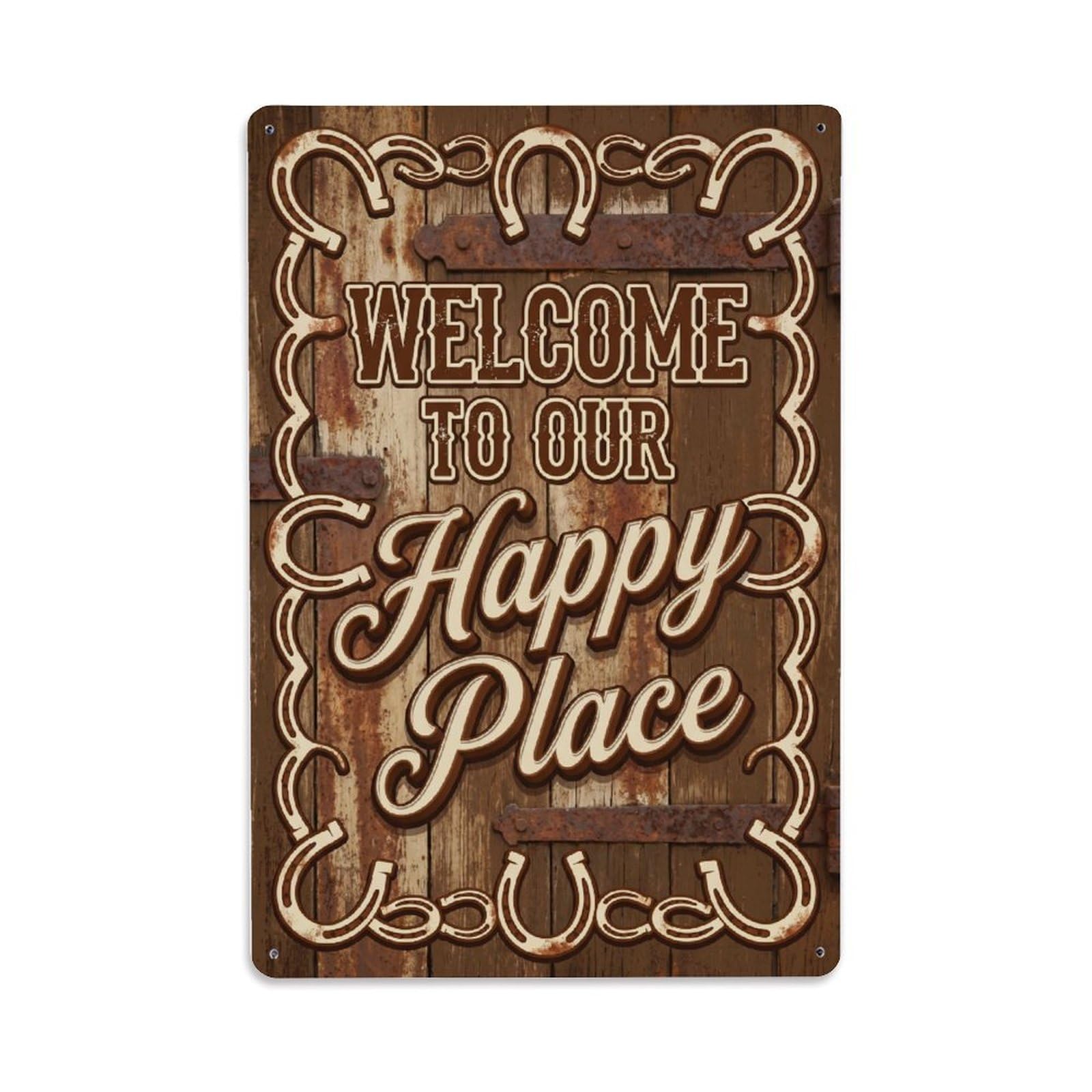Welcome To Our Happy Place Stable Barn Metal Tin Sign Plaque Wall Decor for Cafe, Club Bar, Office, Home Garden Metal Poster 8x12Inch