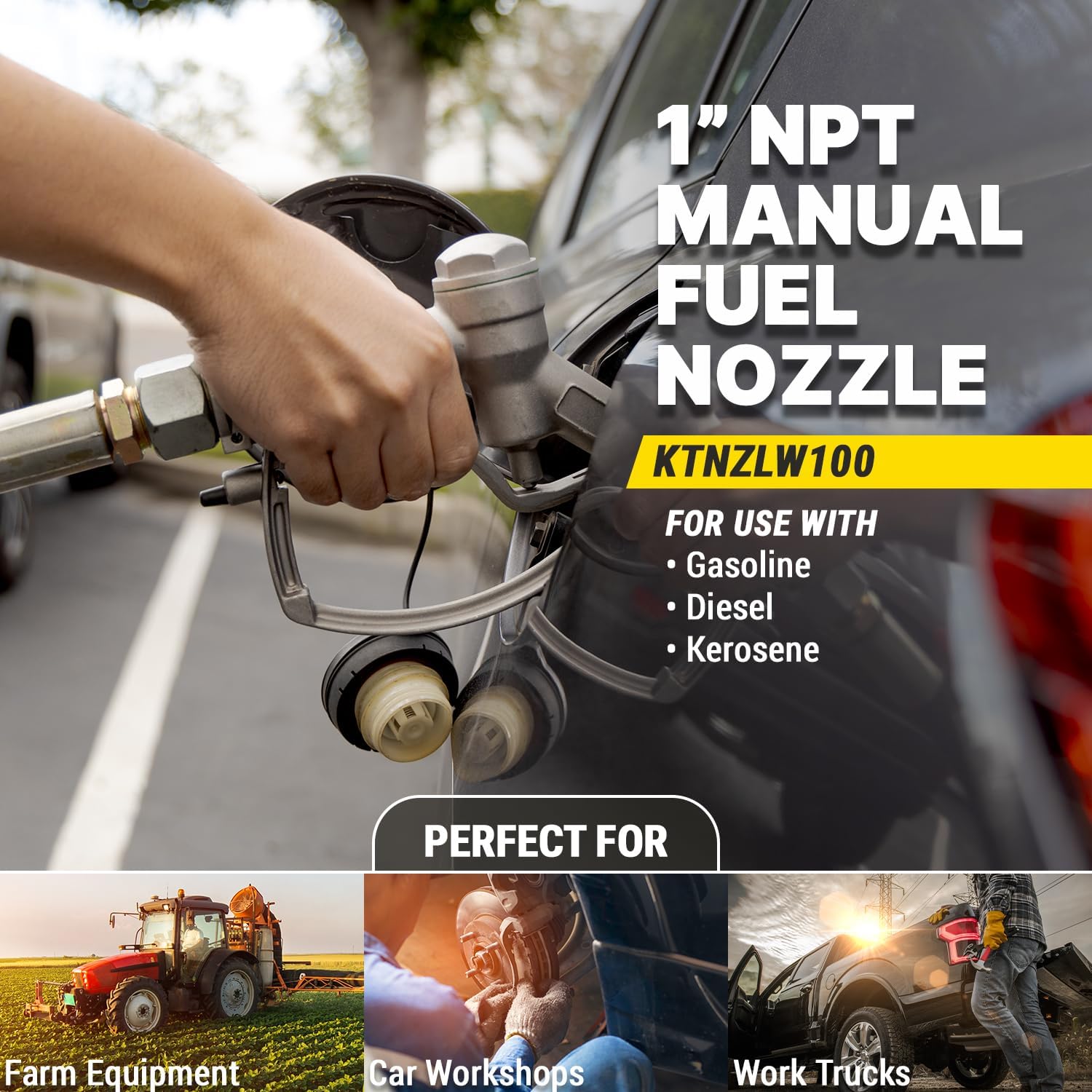 1 inch, Female Inlet Manual Straight Fuel Nozzle, 360° turning Inlet (20 GPM Max at 50 PSI) Alumniumn construction