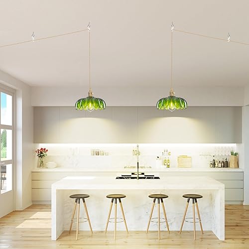 Miniatura 7 de Lámpara colgante enchufable, luces colgantes con cable enchufable, lámpara colgante con vidrio verde, iluminación colgante E26 para isla de cocina,