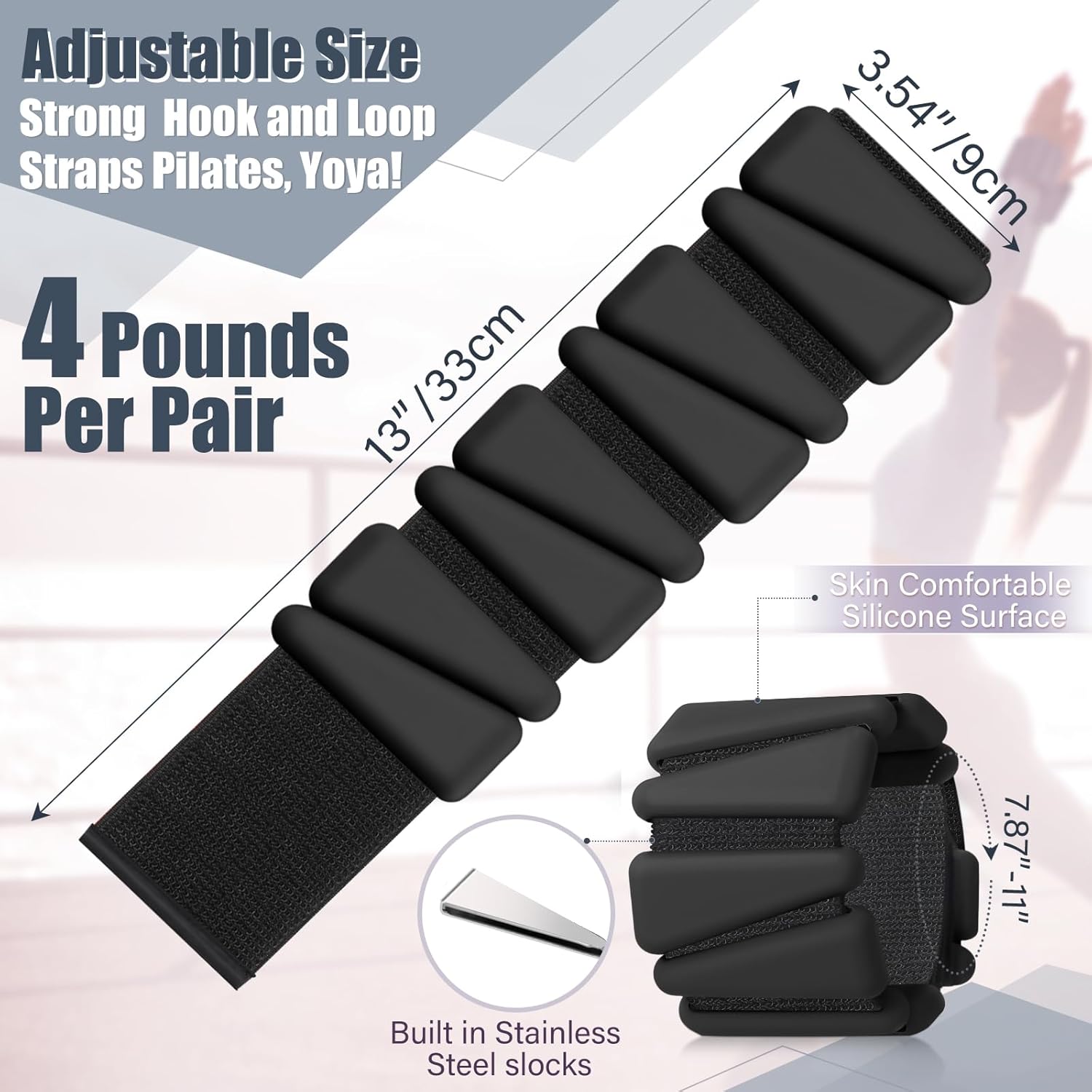 Vinsot Pilates 2Lbs Each(Set of 4) Wrist Ankle Weights for Women, Wearable Arm Leg, Adjustable Weighted Wristbands Arm Leg Weights Suitable for Walking Swimming Running Yoga Gym