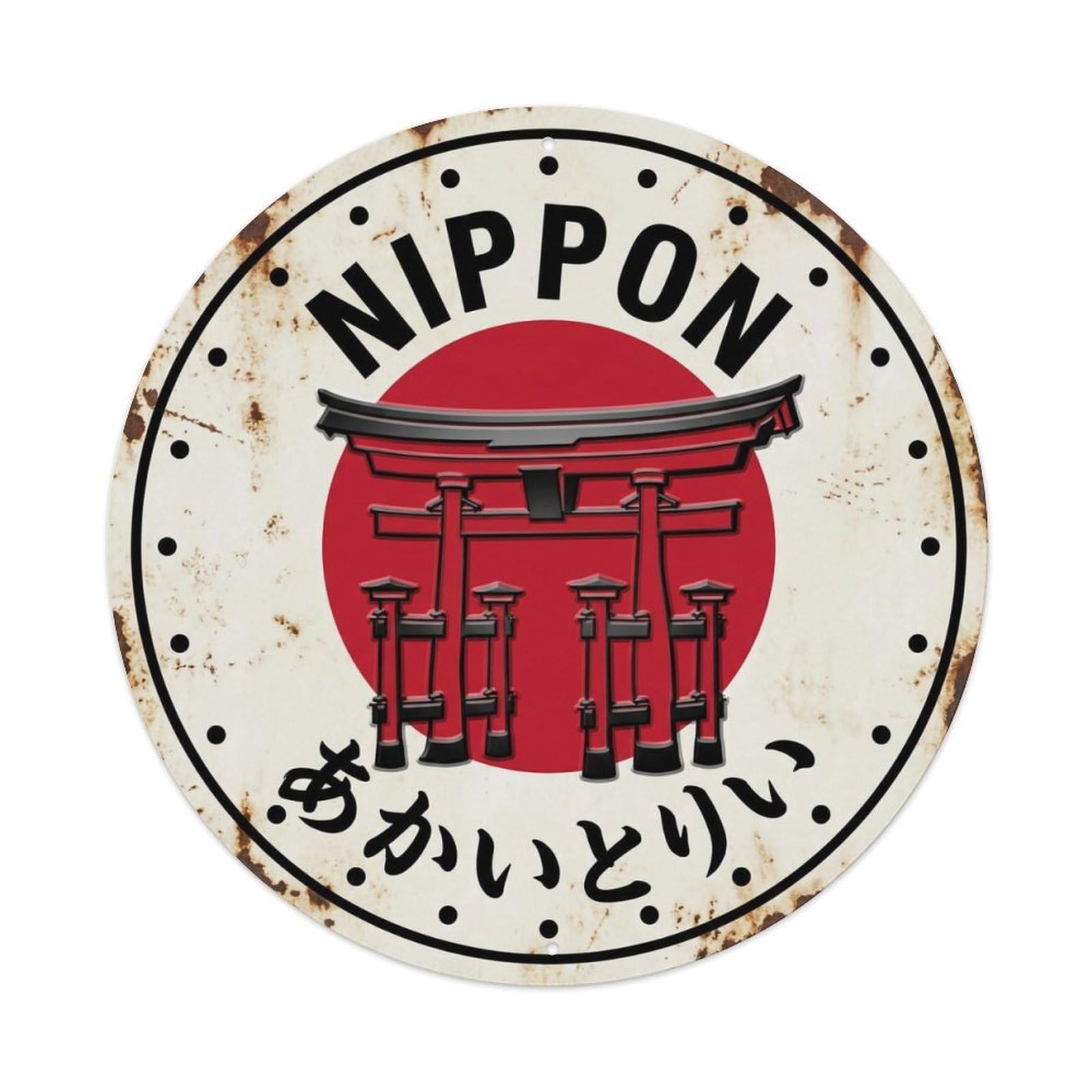 Red Torii Nippon Shrine Gateway Aged Metal Tin Sign