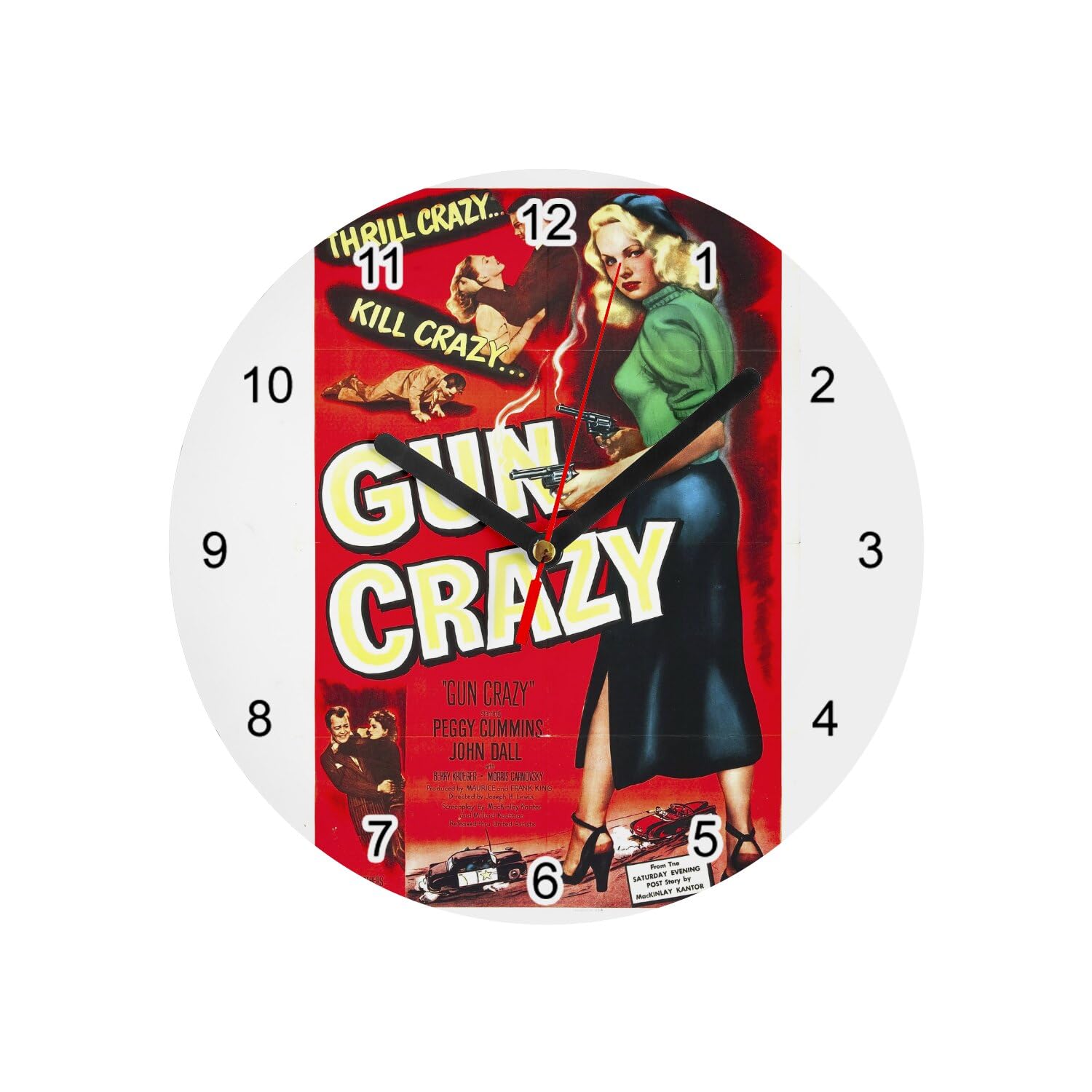 Horloge Murale en Verre Cinéma Vintage Gun Crazy pour Déco Salon Rétro