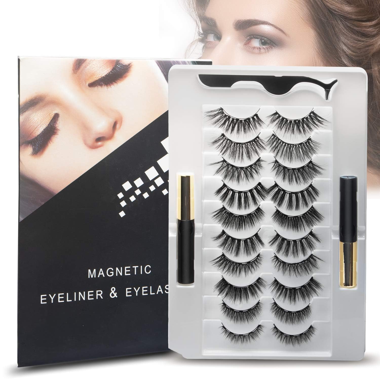 MAKINGTEC10 Pairs Magnetic Eyelashes and Magnetic Eyeliner Kit for 3D Magnetic Lashes Natural Look, Come with Professional Applicator Reusable&Waterproof 3D Lashes With Tweezers(5 Looks)