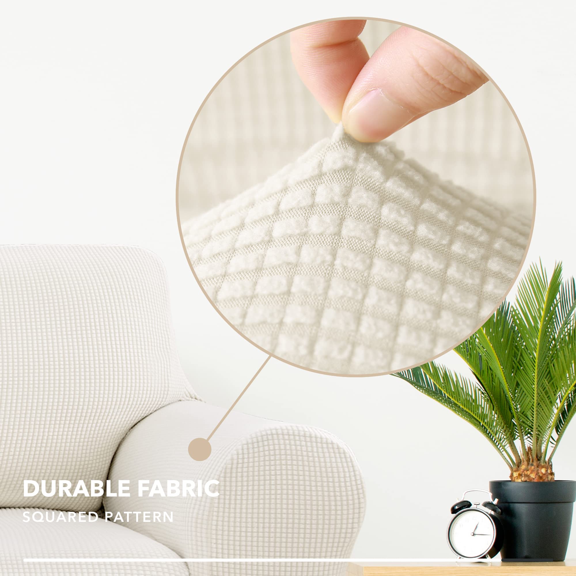 Deconovo Copridivano 3 Posti Elasticizzato Fodera Protettiva Divano Universale con Braccioli per Divano Crema