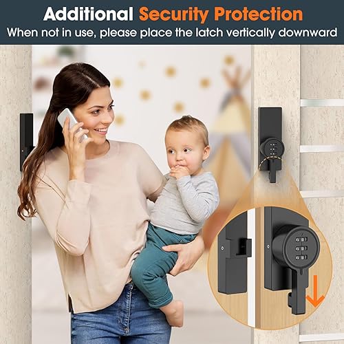 Miniatura 6 de Password - Pestillo de puerta de granero de 180 grados, pestillo abatible adhesivo sin llave, pestillo de puerta deslizante con combinación de 3