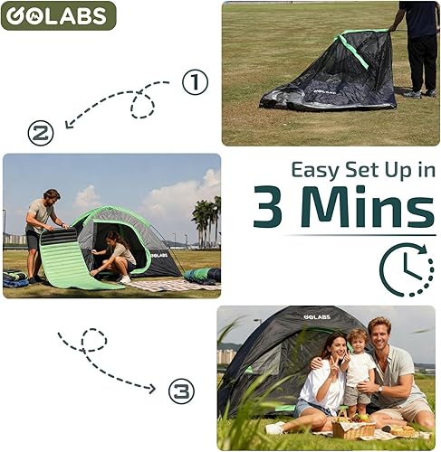 Miniatura 2 de Golabs CT1 - Tienda de campaña para 2 personas, fácil de instalar en 3 minutos, PU1500 mm impermeable con parte superior de malla y puerta con