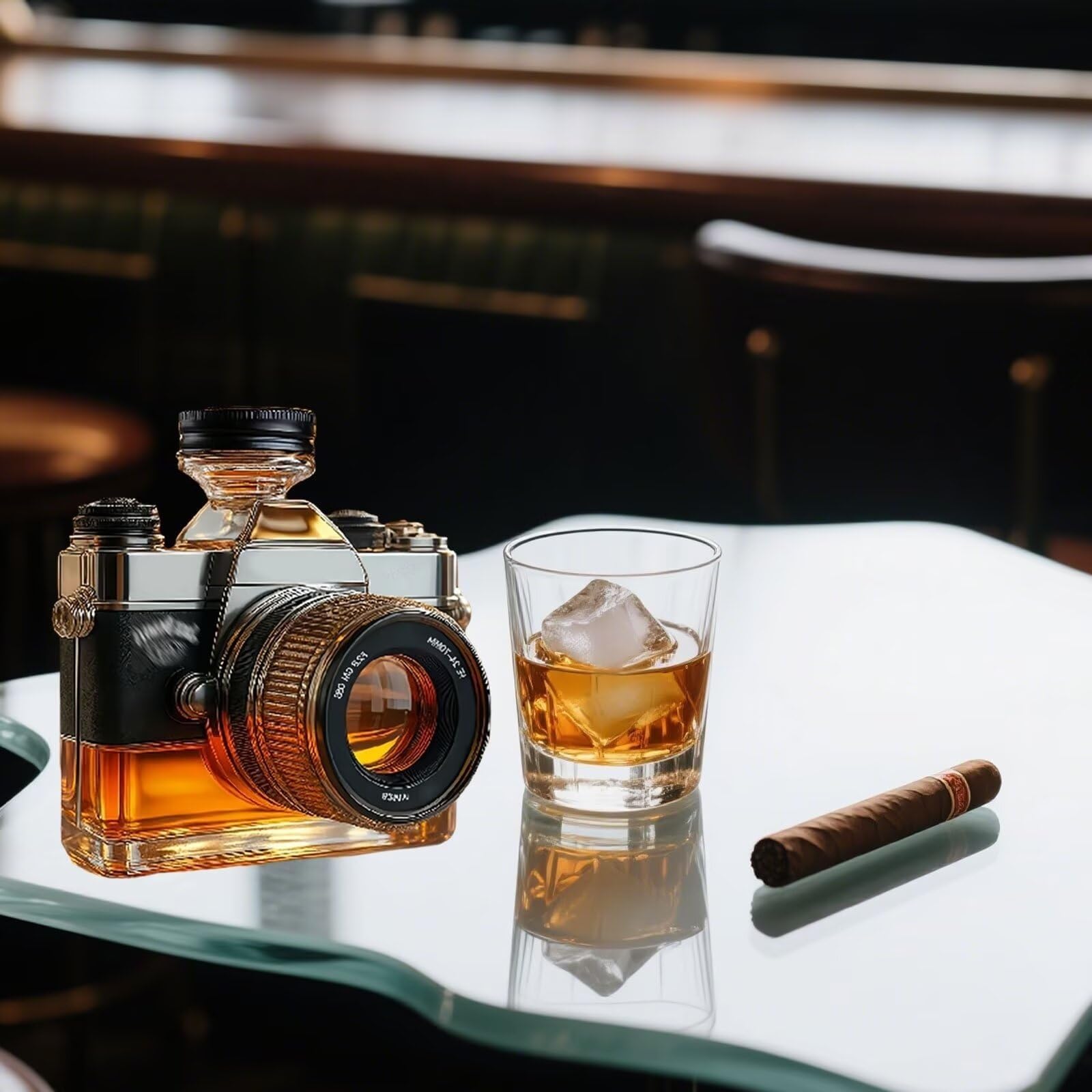 300ML Decantador Whisky Arte Escultura - Figura De Decantador De Whisky Con Forma De Cámara 3D, Esculturas De Botellas De Vino De Vidrio Hechas A Mano, Divertido Recipiente Almacenar Vino(A)