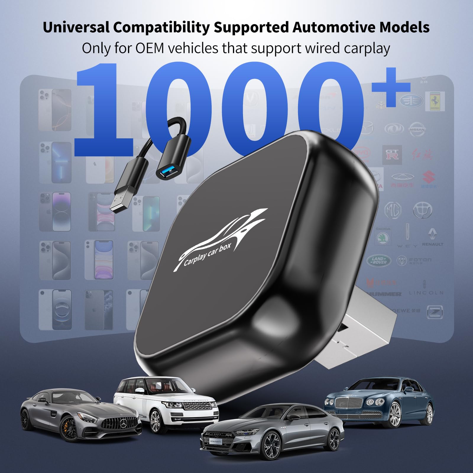 Mini Adaptateur CarPlay sans Fil, 2 en 1 pour Android Auto sans Fil, Plug and Play, Type-C/USB Compatible avec iOS 10+/Android 11+et Autos à partir de 2017, Connexion Rapide Stable