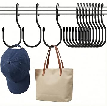 Poshetion 12 Pack Purse Hanger for Closet Vinyl Coated Twist Design Black Hooks, 5 Inch Large Rod Compatible, Ideal for Handbags, Backpacks, Scarves & More Space Saving Home Organize