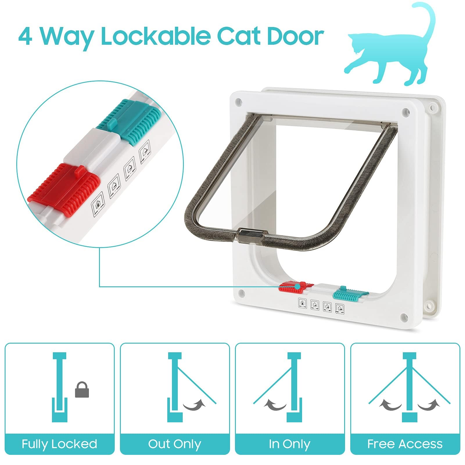 Accessori per animali domestici, accessori per la porta del gatto, chiusura a 4 vie, porta del gatto