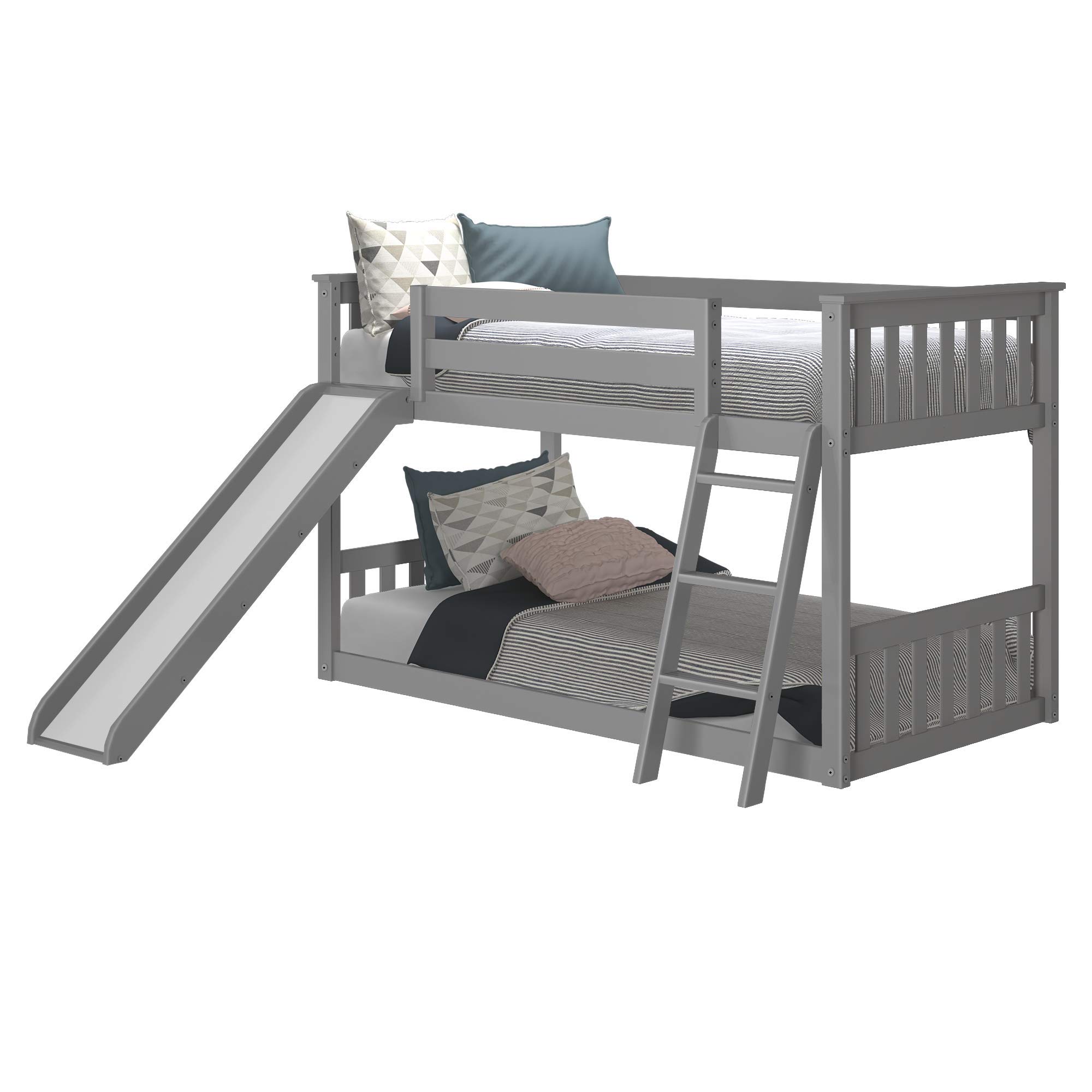 Max & Lily Twin Low Bunk Bed w/ Slide & Angle Ladder, Grey Buy Online