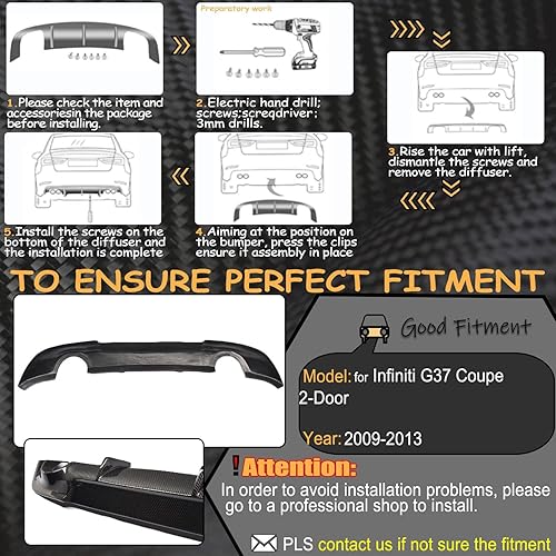 Miniatura 6 de MCARCAR KIT Difusor de parachoques trasero de fibra de carbono para Infiniti G37 Coupé de 2 puertas 2009-2013 salida de fábrica CF, kit de cuerpo de