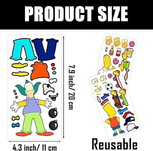 Miniatura 2 de Pegatina 5 hojas de 13 a 15 piezas de dibujos animados Make Your Own Simp Make A Face Calcomanía de vinilo para el hogar, juego de regalo de arte