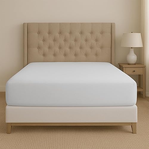 SLEEP-NEST Sábana bajera tamaño King 100% algodón de fibra larga, lujosa y suave, elástica de 600 hilos, para colchones de hasta 16 pulgadas, tejido