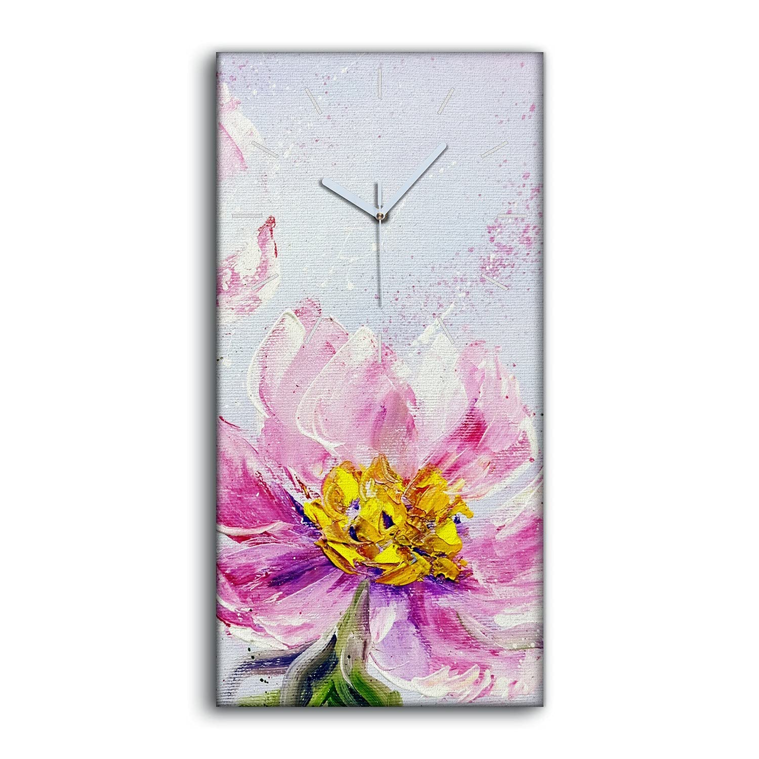 Horloge sur Toile Décoration Salon Moderne Tableau Mural Silencieux Pivoines 30x60cm