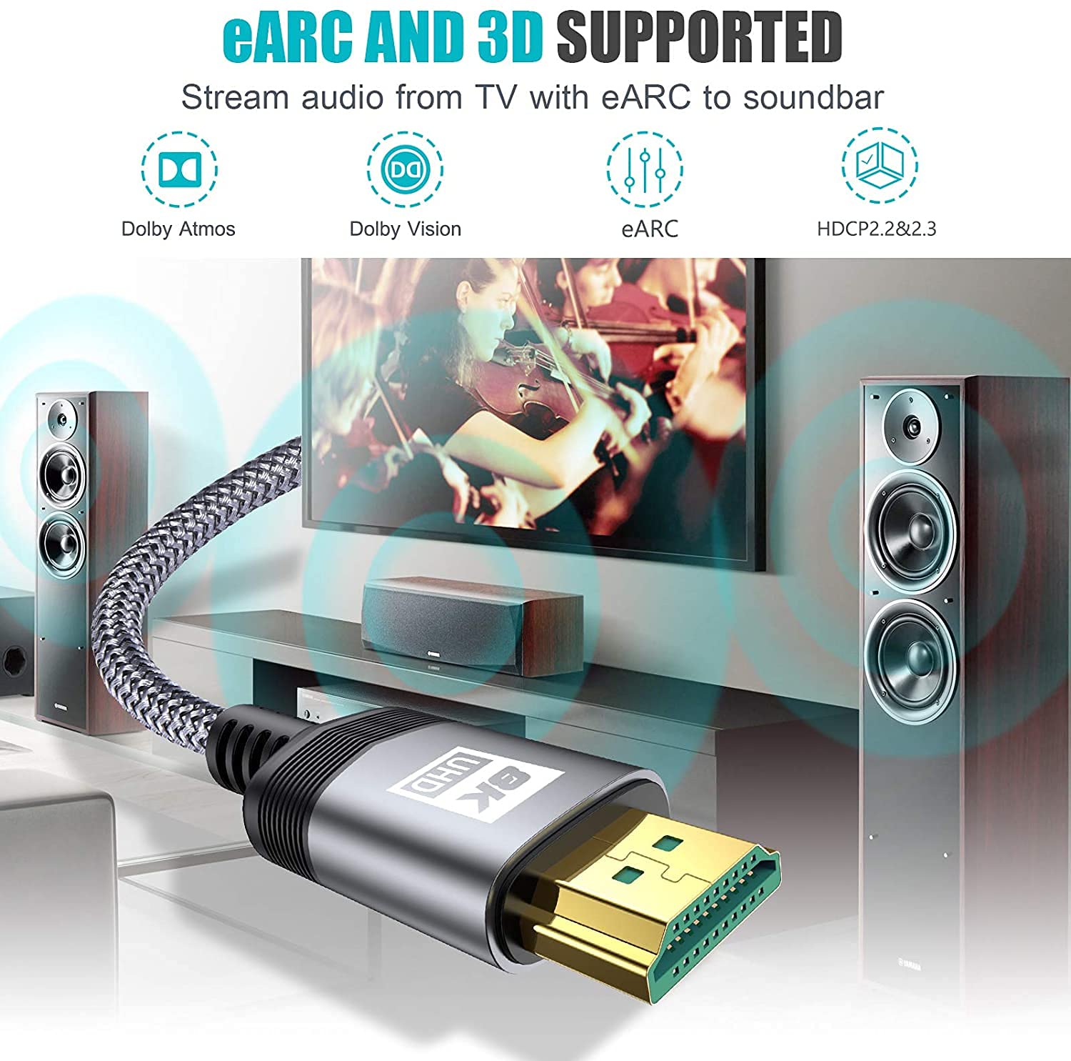 AviBrex Cavo HDMI 8K 6m, Cavi HDMI 2.0 a/b ad alta Velocità con Ethernet, Supporta 4K 60Hz HDR 2.0/1.4a, Video UHD 2160p, Ultra HD 1080p, 3D, compatibile PS3, PS4, TV, Computer e Monitor